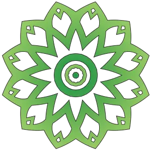 Graphic of green flower mandala.