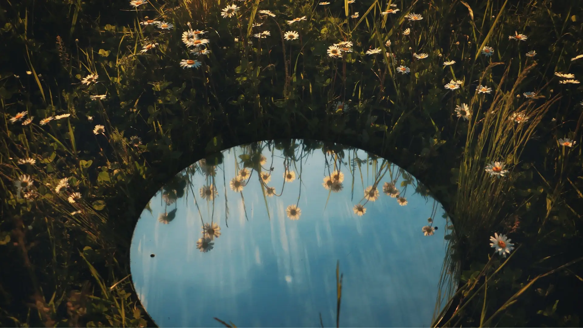 mirror in flower field