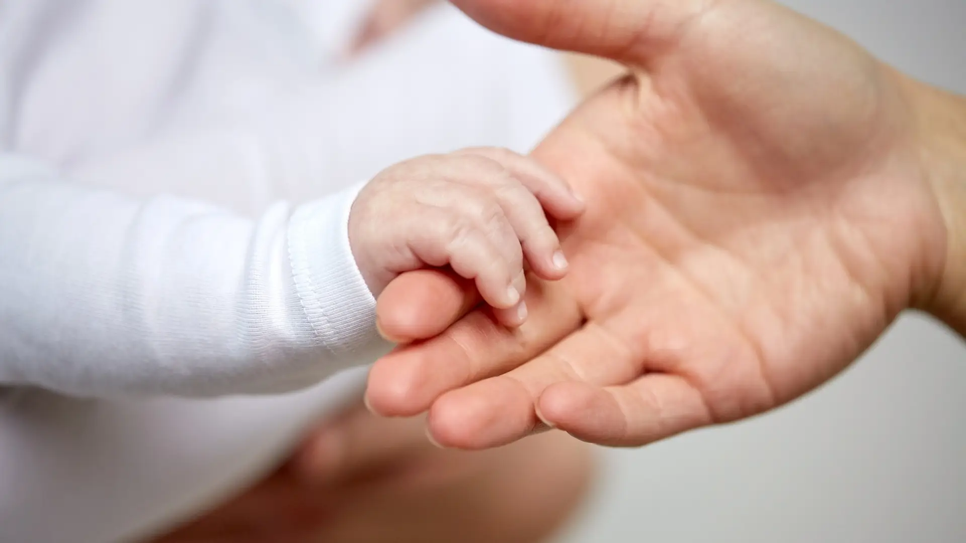 Baby hand holding on to their parents hand.