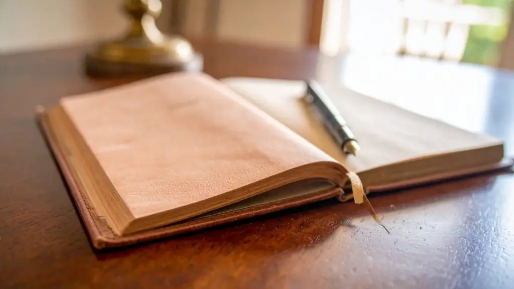 Close up of a journal on a desk